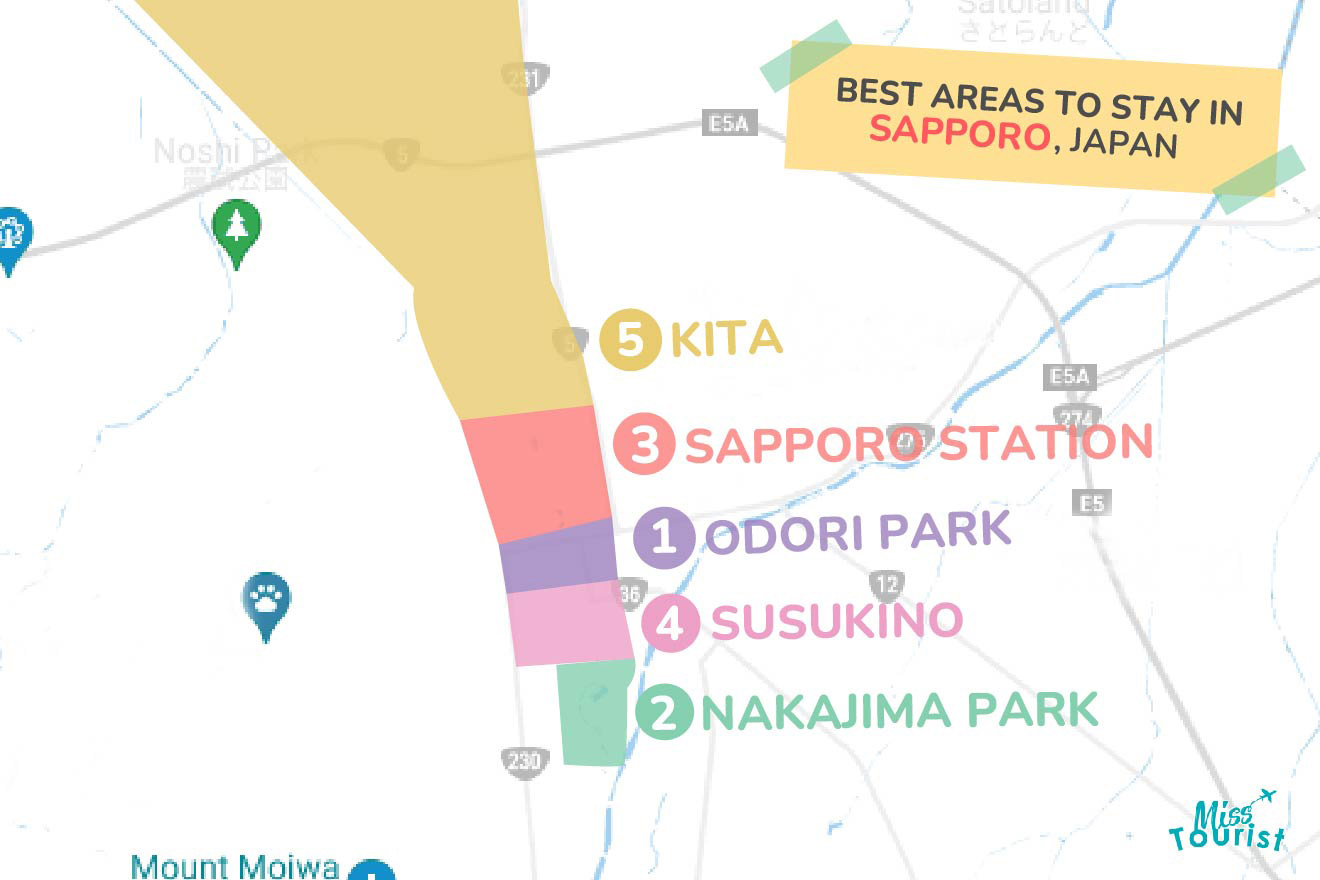 Map of best places to stay Sapporo Japan